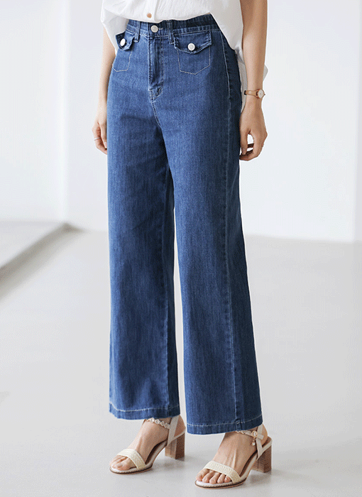 [The Onme] Faux Flap Pocket Wide Jeans