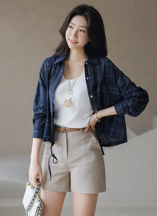 Breezy Grid Drawstring Shirt