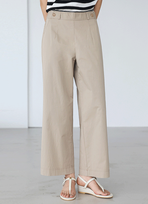 [The Onme] (4 Colors) Button Tab Soft Wide Pull-On Pants