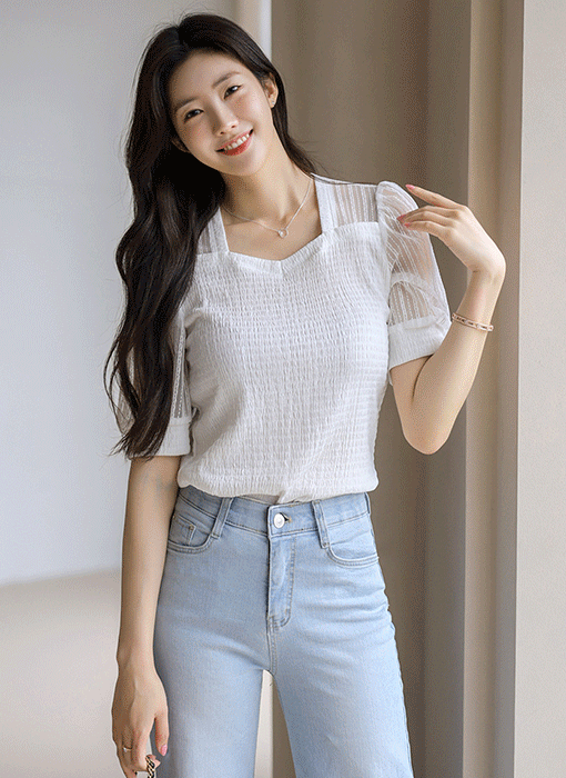 [LouisAngel] Sheer Charm Textured Top