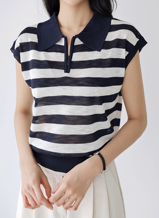 [The Onme] Half-Zip Slub Knit Sleeveless Top