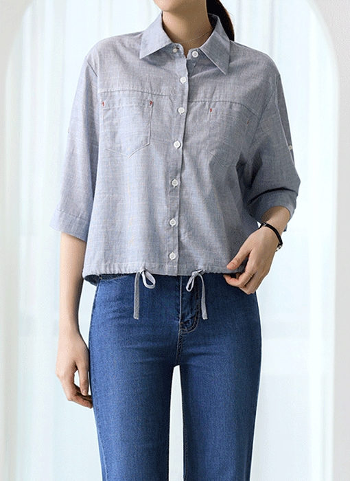 Drawstring Hem Roll-Up Shirt