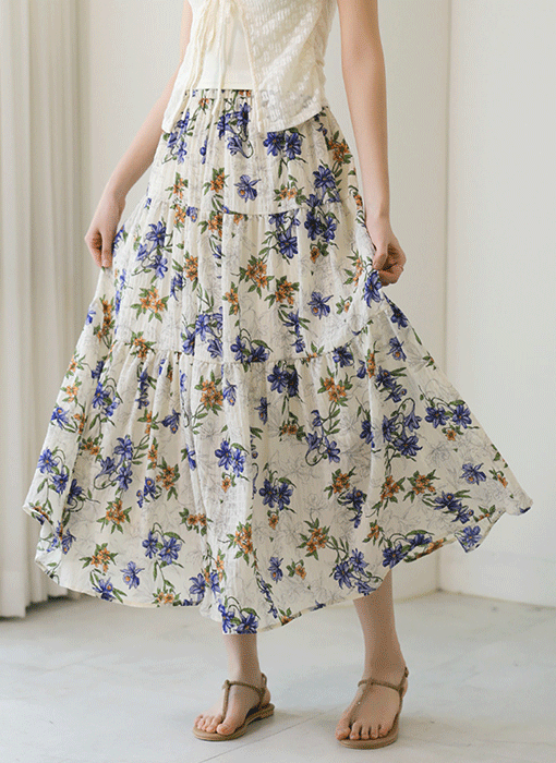 Ethnic Floral Tired Crinkle Skirt