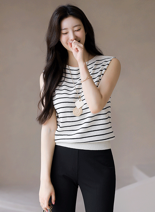 (4 Colors) Sail Stripe Sleeveless Knit