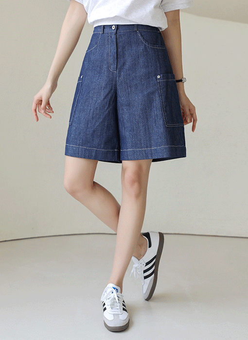[The Onme] Pocket Stitch Denim Shorts