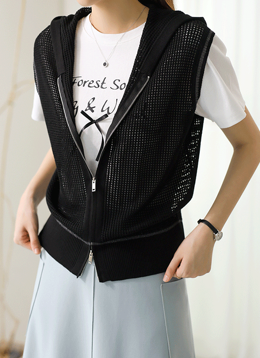 Breezy Zip-Up Mesh Hoodie Vest