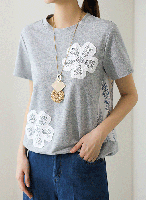 Floral Patch Ethnic Back Panel Drawstring Tee