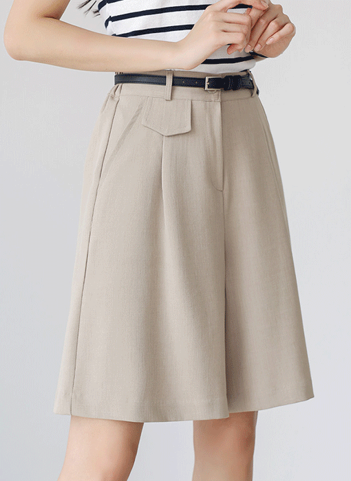 [The Onme] Linen-Blend Flap Pintuck Shorts