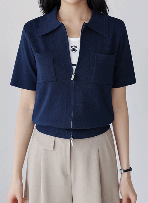 [The Onme] Pocket Detail Collared Zip Knit