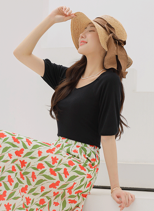  Stretch Ribbed Puff Tee