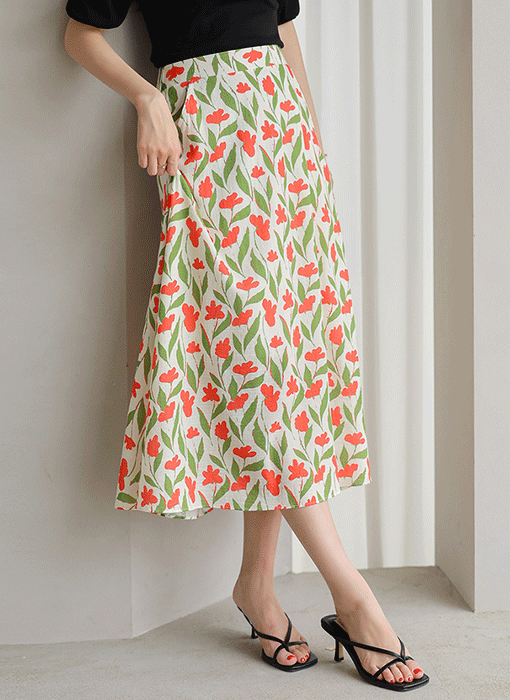 Floral Asymmetrical Flare Skirt