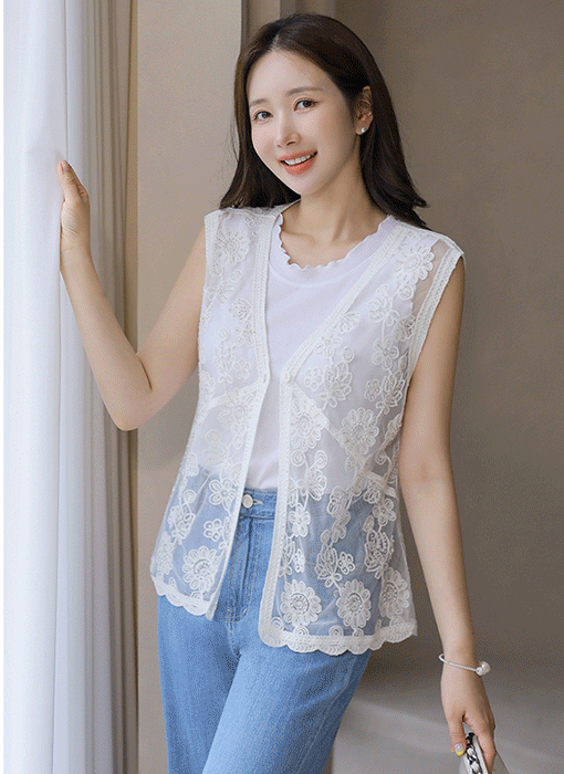 Lightweight Embroidered Lace Vest