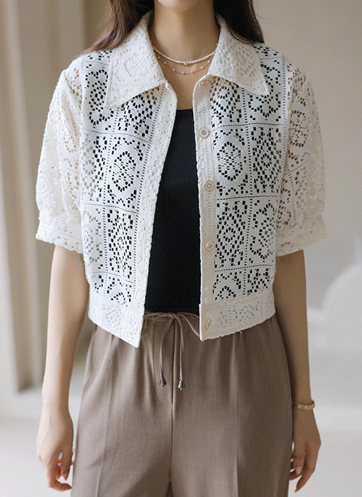 Ethnic Perforated Button-Up Jacket
