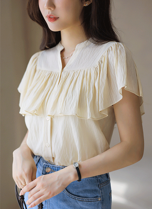 Soft Ruffle Flutter Sleeve Blouse