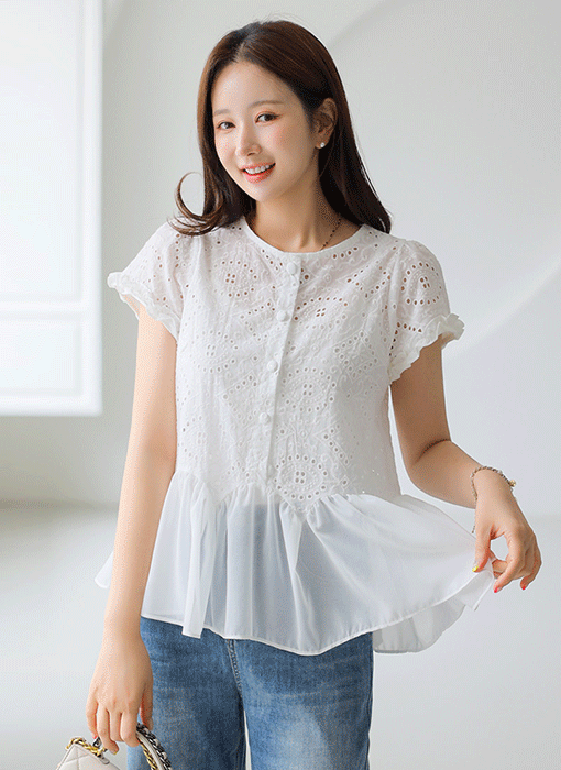 Breeze Eyelet Chiffon Peplum Blouse