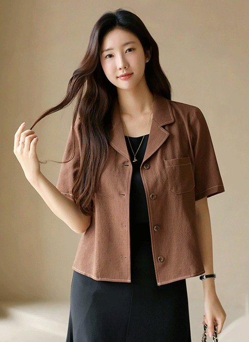 Contrast Stitch Button-Up Shirt Jacket