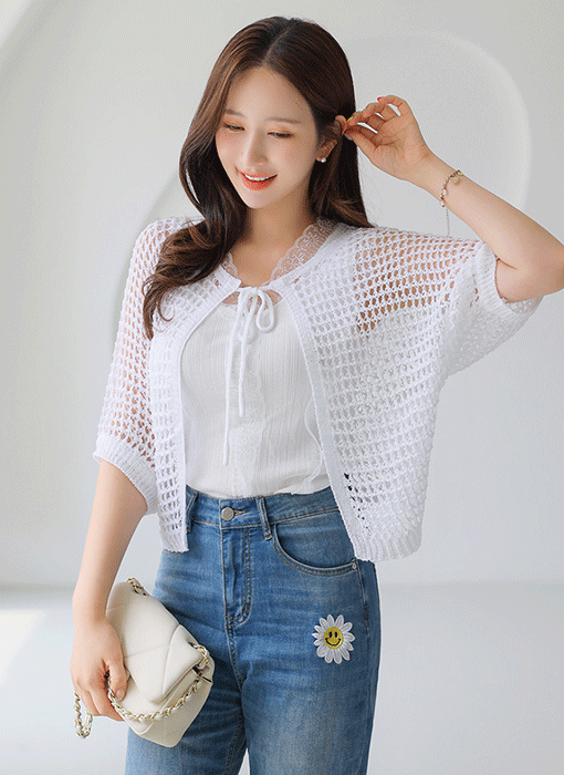 (5 Colors) Breezy Open-Knit Bolero Cardigan