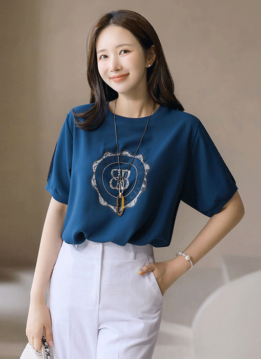 (5 Colors) Cooling Touch Lace Trim Relaxed Top