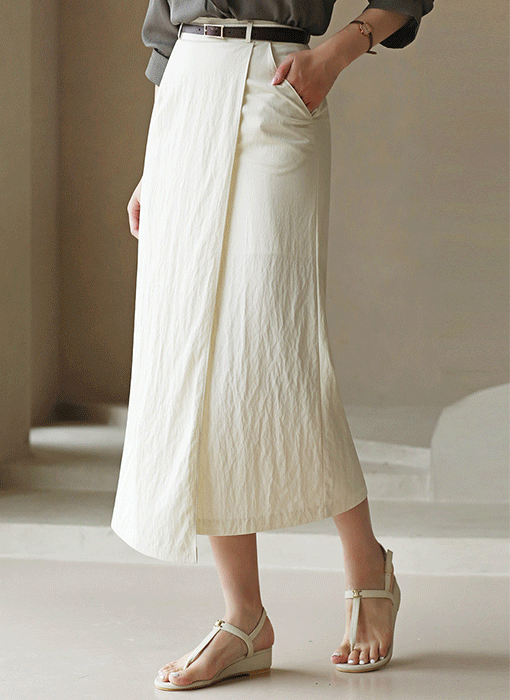 Textured H-Line Wrap Slit Skirt