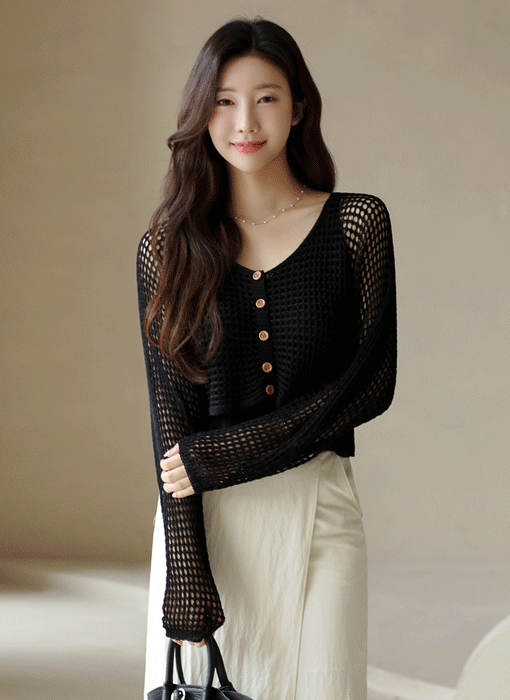 Mesh Knit Crop Cardigan & Tank Top SET