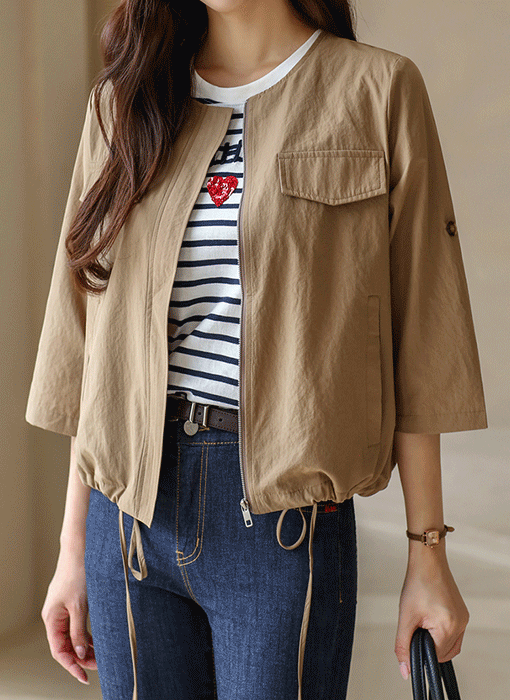 Casual Drawstring Hem Zip-Up Jacket