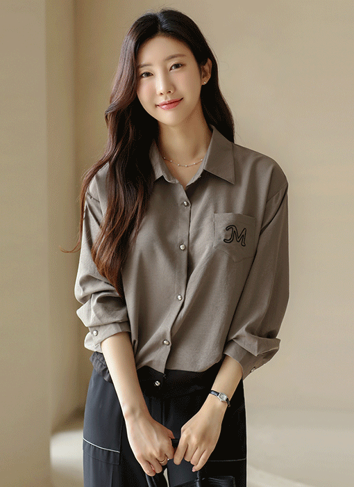 Pocket Embroidery String Shirt