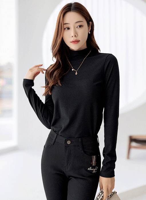[LouisAngel] Comfy Mock Neck Multi-Rib Textured Top