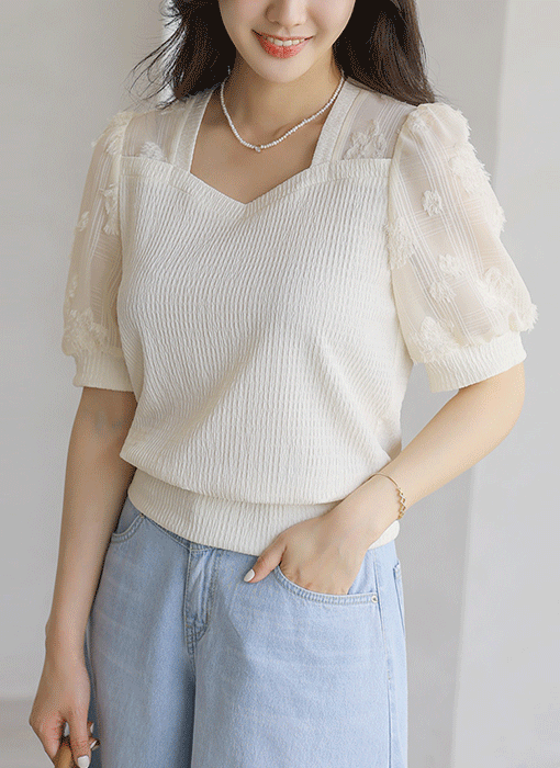 [LouisAngel] Lace Mist Blouson Top
