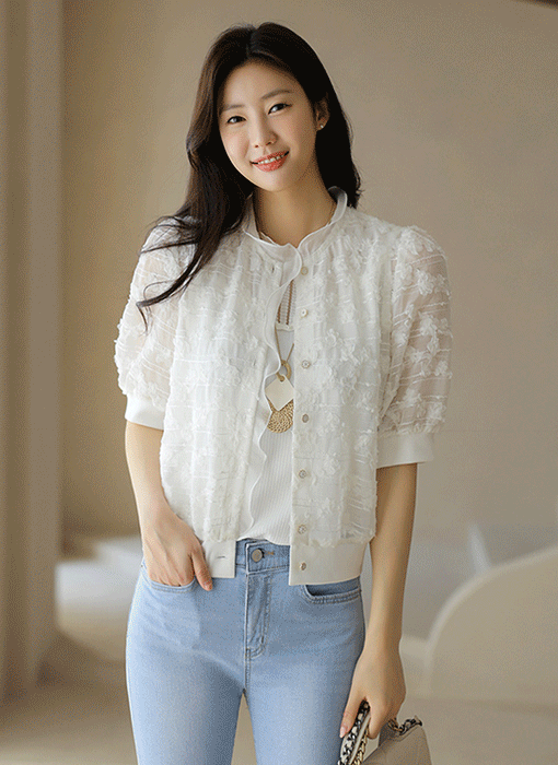 [LouisAngel] Bloom Whisper Chiffon Blouse Jacket