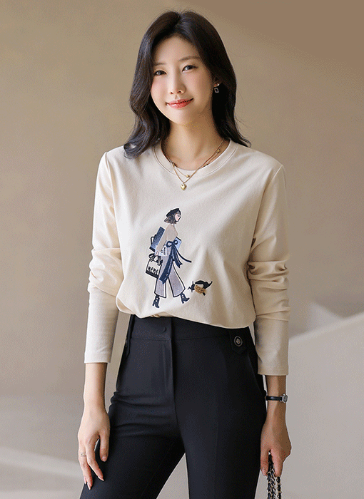 [LouisAngel] Artistic Girl and Dog Graphic Tee