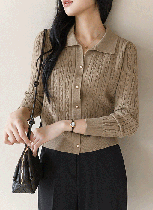 [The Onme] (5 Colors) Cable Knit Open Collar Cardigan