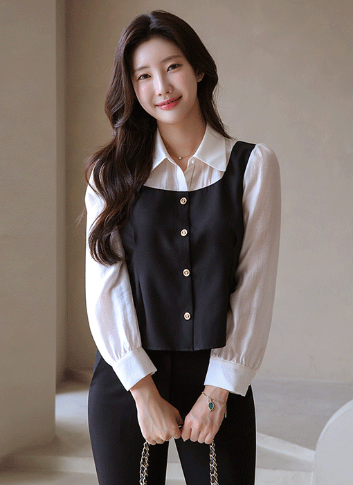 Sheer Sleeve Bustier Effect Blouse
