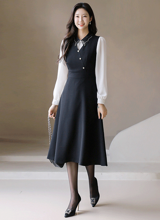 [LouisAngel] Elegant Wrap-Design Flare Dress