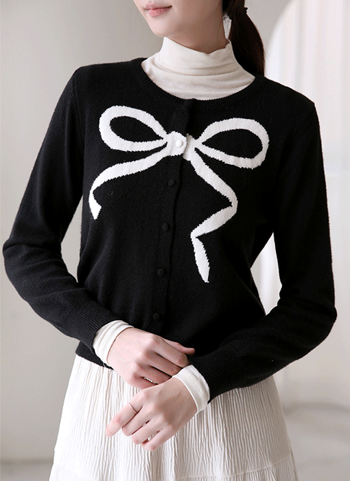 Bow Accent Knit Cardigan