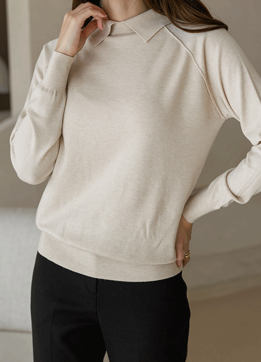 Split Collar Raglan Sleeve Knit Top
