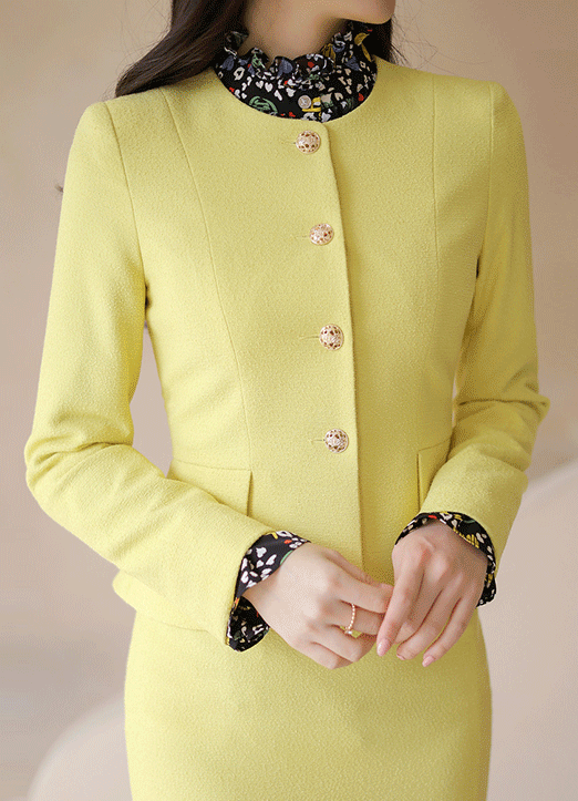 Collarless Gold Button Peplum Jacket