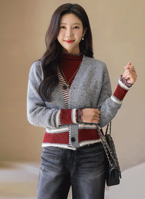 Modern Color Play Wool-Blend Knit Cardigan