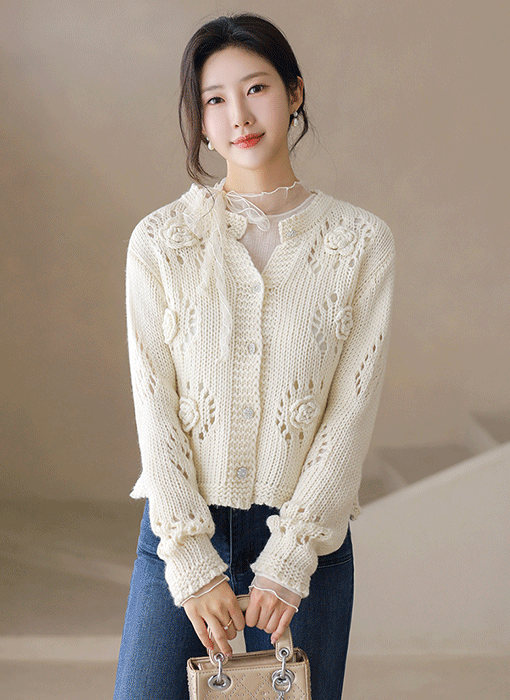 Rosette Charm Knit Cardigan