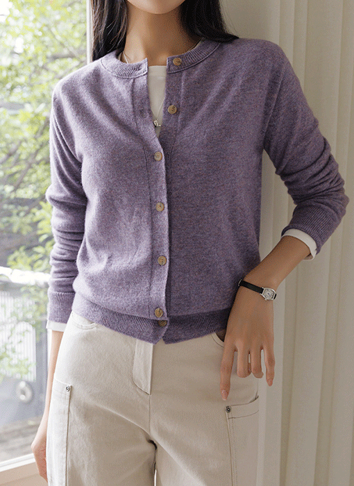 [The Onme] (8 Colors) Classic Round Neck Wool Blend Knit Cardigan