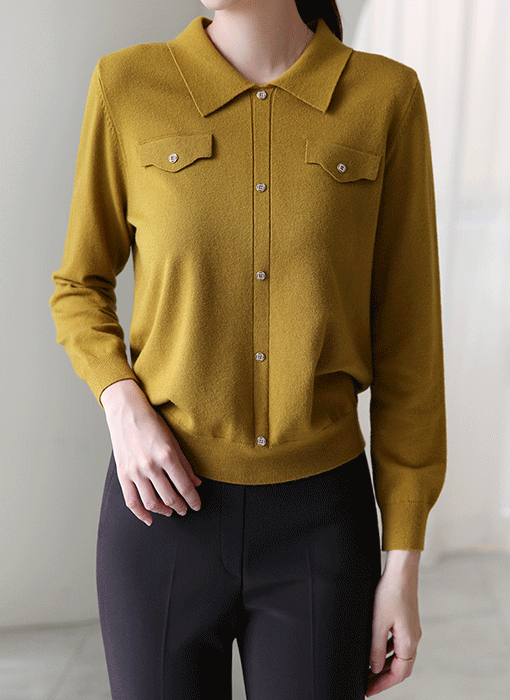 (6 Colors) Chic Collar Button Detail Knit Top