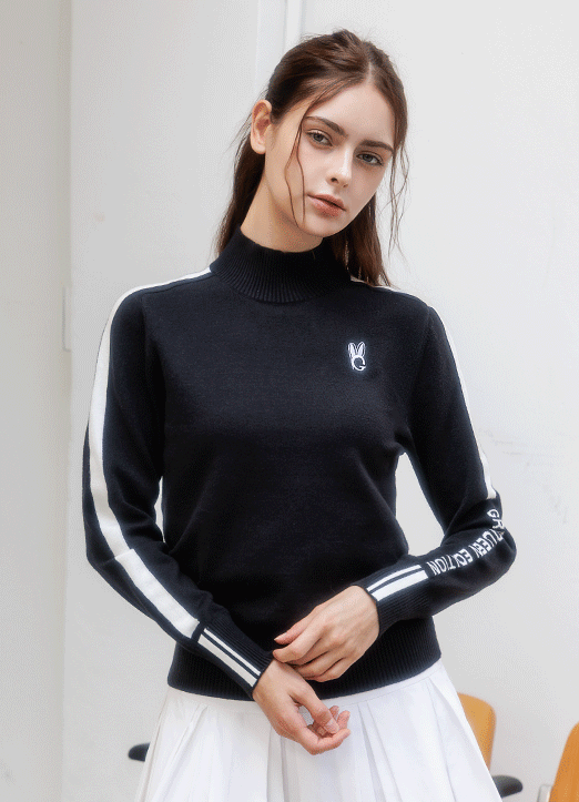 [QoG] Sporty Stripe Mock Neck Knit Top