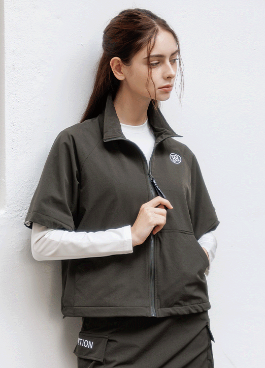 [QoG] Drawstring Short Sleeve Zip-Up Jacket