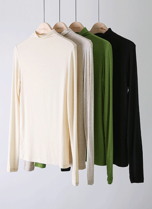 (4 Colors) Cozy Mock Neck Long Sleeve Base Tee