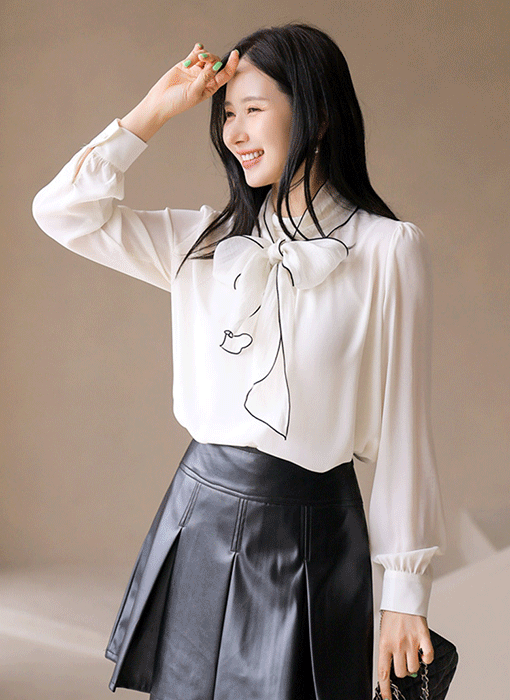 Feminine Shirring Blouse w/ Chiffon Scarf