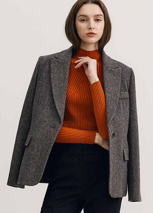 [The Onme] Wool80 Mix Herringbone Tailored Jacket