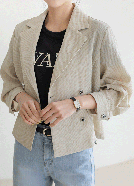 [The Onme] Double Breasted Voluminous Sleeve Cropped Jacket