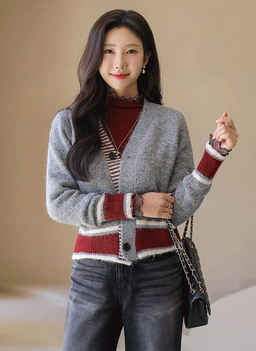 Modern Color Play Wool-Blend Knit Cardigan
