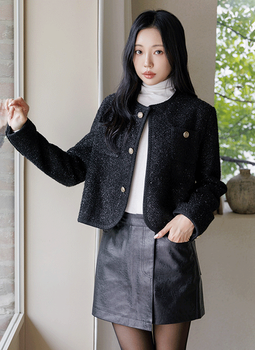[The Onme] Elegant Shimmer Tweed Jacket