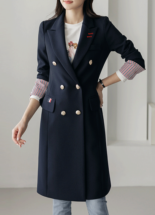 Double Breasted Stripe Detail Tailored Coat