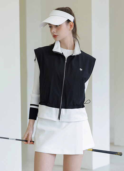 [QoG] Contrast Hem Drawstring Zip-Up Vest